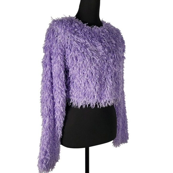 Fuzzy Cropped Blouse - Shaggy Knit Pullover - Lavender Purple - Size S - Picture 3 of 8
